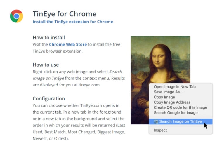 TinEye Chrome extension 